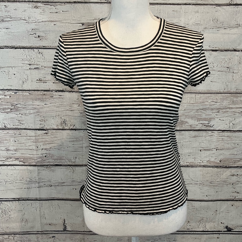 MADEWELL T-shirt Lettuce Edge Black & White Stripe-XS